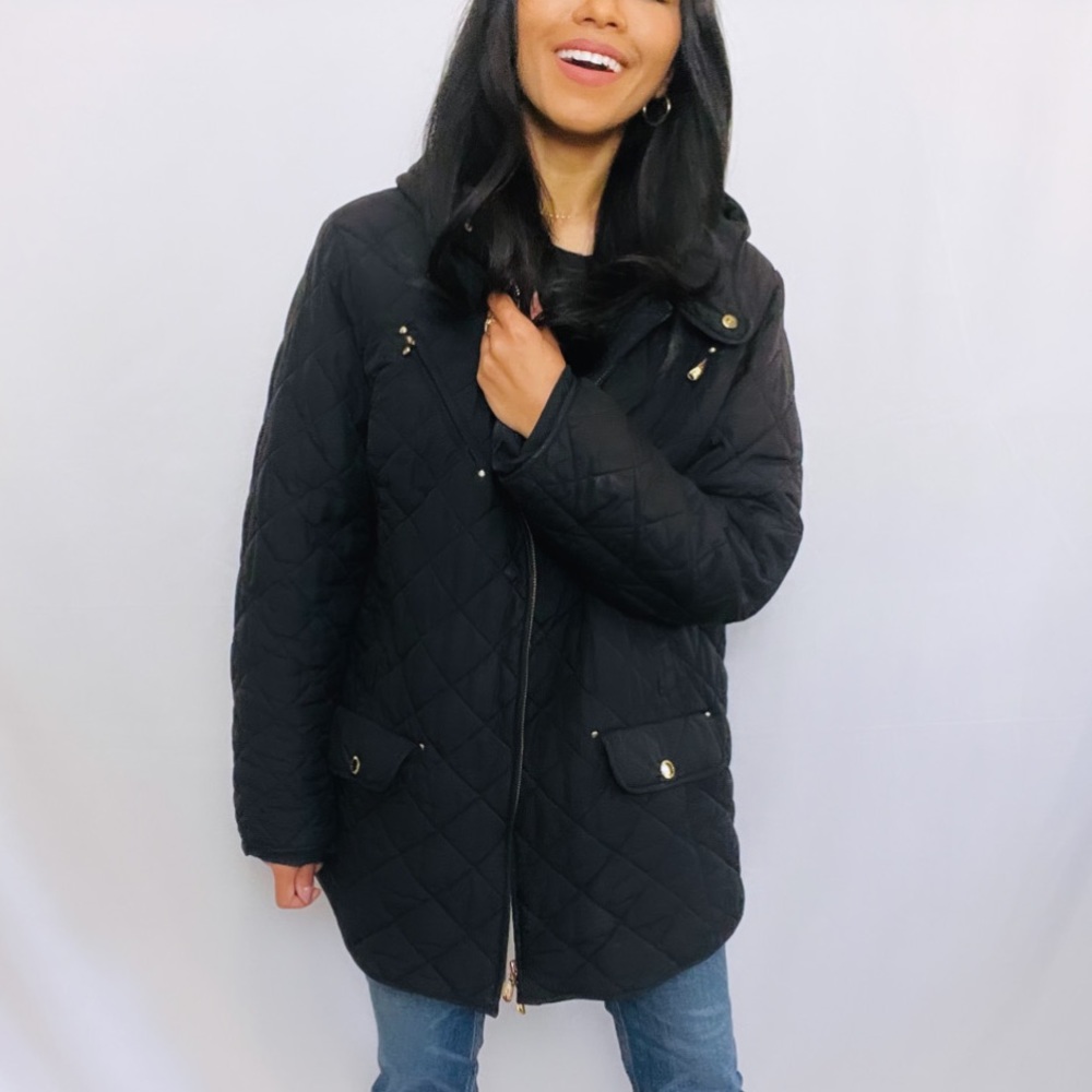 Ralph Lauren | Black and gold Quilted Zip-Up Mid Length Coat Jacket - Picture 10 of 10